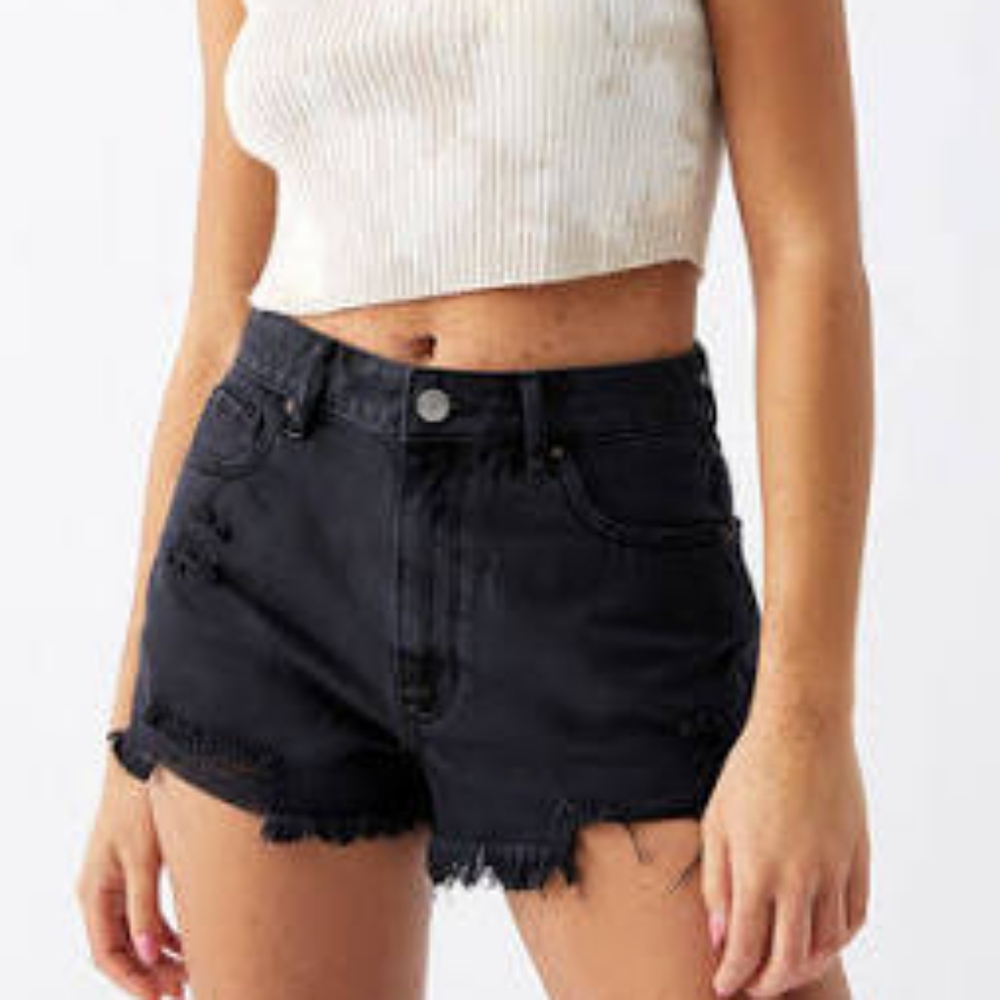 PacSun Black Denim High Rise Jean Shorts Raw Hem Women's Size 28